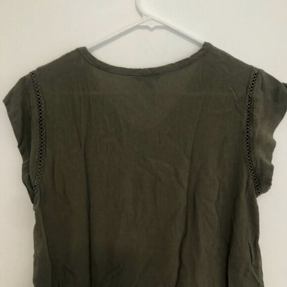 BUFFALO DAVID BITTON V-Neck Short Cap Sleeve Top Solid Olive Green Boho Small S - Picture 12 of 14
